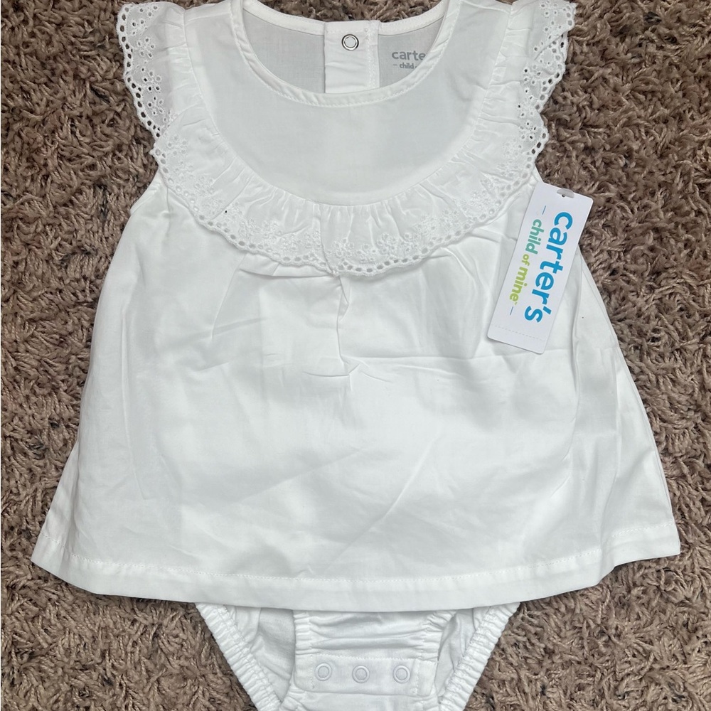 Carter's White Dress One Piece With Snap Bottom Size 6-9 Month
